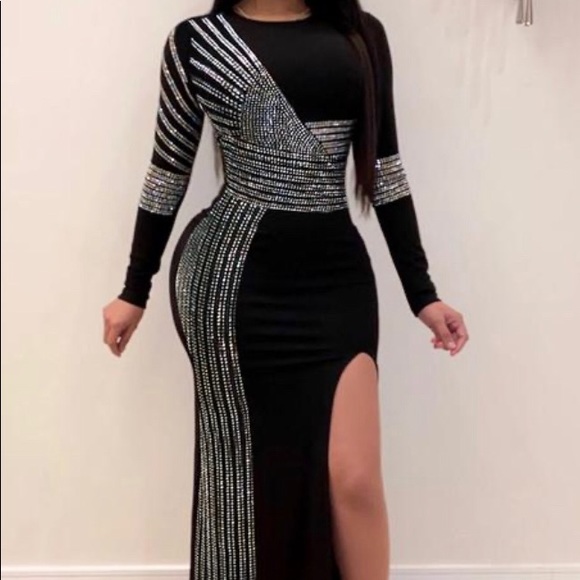 Beautiful Rhinestone Black Dress - Picture 1 of 3